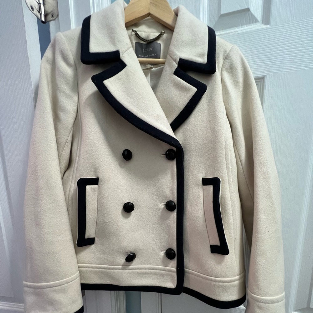 J Crew Peacoat in Cream & Navy trim.